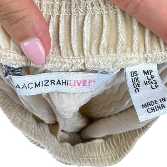 Isaac Mizrahi Live M Petite Beige Brown Stripe Textured Relaxed High Rise Pants - Picture 5 of 6